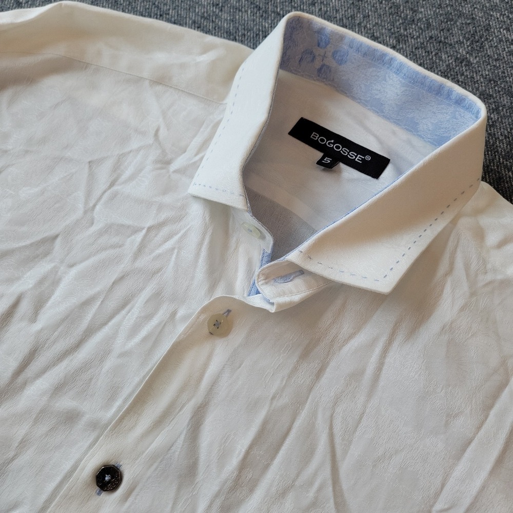 Bogosse Shirt Men's Size 5 XL White Dress Long Sleeve Floral All Over Print